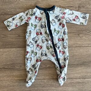 Mudpie Baby Boy One Way Zipper Footed Pajama Blue Green Golf Print Cotton 0-3 M